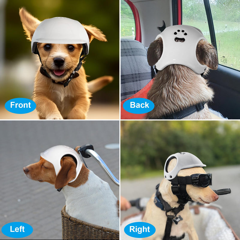 Dog Helmets for Small Dogs with Ear Holes, Hard Safety Pet Dog Hat for Puppy, Windproof Doggies Motorcycle Helmets for Outdoor Riding Hiking Cycling (White, Small) - PawsPlanet Australia