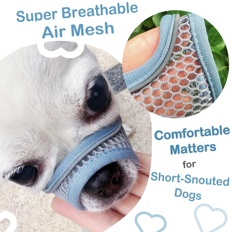 Dog Muzzle for Small Medium Dogs to Prevent Biting for Brachycephalic Dogs with Short Snout,Chihuahua Pom Shih Tuz,Soft Breathable Lightweight Mesh,Open Front,for Grooming Vet Visits (Summer Blue, XS) Summer Blue XS Snout (5.3"- 5.9") - PawsPlanet Australia