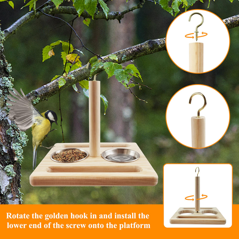 Bird Perch with Stainless Steel Feeding Bowl Cups,Parrot Wood Perch Stand Toy,Bird Cage Accessory,Parakeet Supplies for Parakeet Lovebird Cockatiel Conure Budgie Small Parrots(Small Size) - PawsPlanet Australia