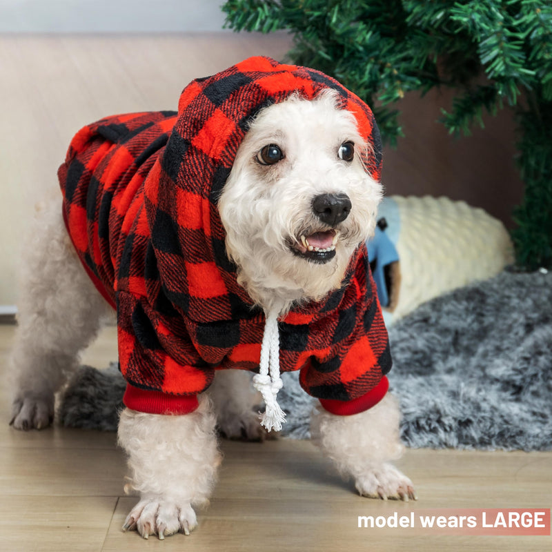 Dog Hoodie for Large Meidum Small Dogs, Winter Plaid Fleece Warm Hooded Dog Hoodies Christmas Pet Sweatshirt Clothes with Pockets for Cold Weather (S-XXL) - PawsPlanet Australia