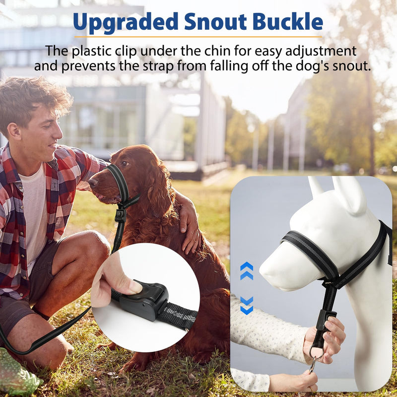 BARKLESS Dog Head Collar, Reflective Head Halter for Small Medium Large Dogs with Soft Padding, No Pull Mouth Harness with Training Leash, Adjustable Muzzle Leash for Gentle Walking M (Snout 9-11 '') Black - PawsPlanet Australia