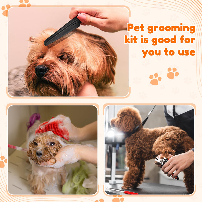 Baderke 8 Pcs Pet Grooming Care Kit Including Dematting Comb Detangling Brush Rake Comb Tooth Comb Pin Comb Bath Brush Nail Clipper and Nail File for Removing Knot and Hair from Dog Cat - PawsPlanet Australia