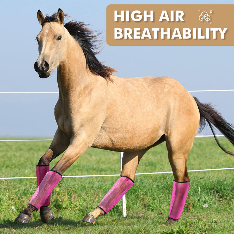 4 Sets Fly Boots Loose Fitting & Non-Slip Horse Fly Leggings No More Horsefly Nuisance Greatly Reduce Stomping Breathable with Natural Air Flow Pink