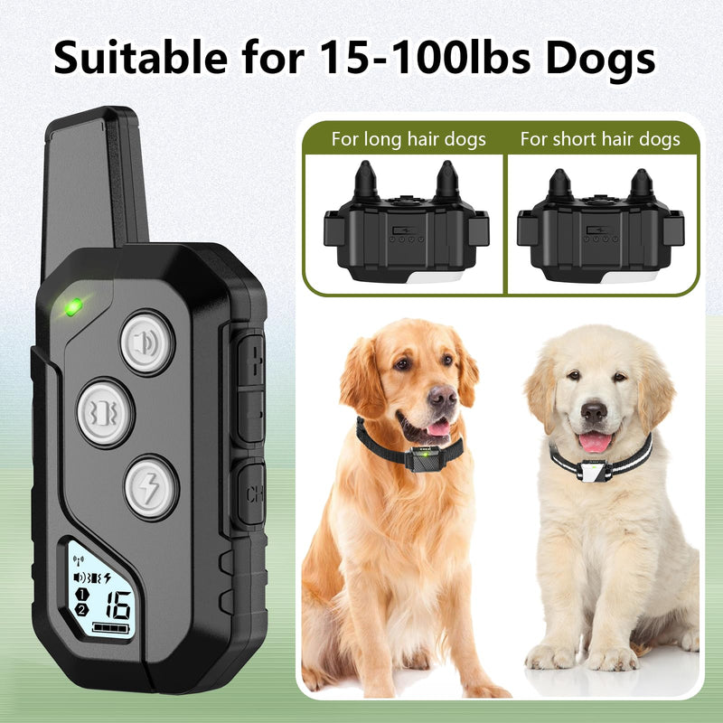Shock Collar for Dogs, Dog Training Collar with Remote Control for 2 Dogs, 3 Training Modes with Beep, Vibration and Satic, Waterproof, Rechargeable for Large Medium Small Black White - PawsPlanet Australia