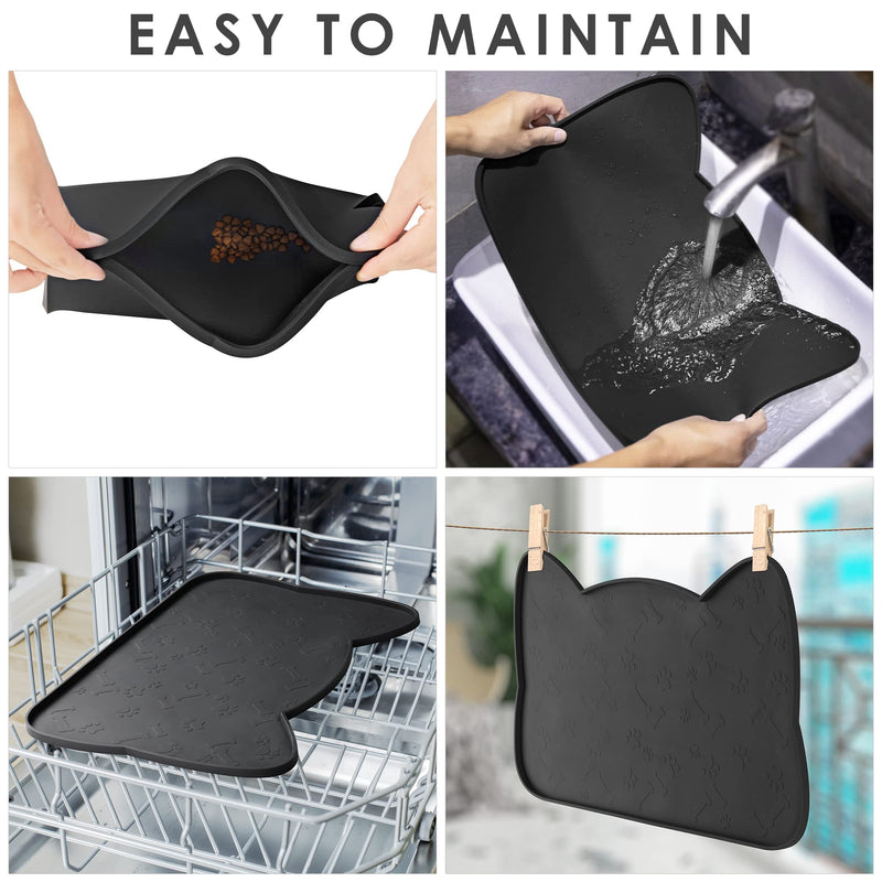 IYYI Cat Food Mat, Silicone Pet Food Mat for Floor, Waterproof Non Slip Pet Feeding Mat, Raised Edge Cat Bowl Mat to Stop Food Spills and Water Messes(Gray+M) Gray+M - PawsPlanet Australia