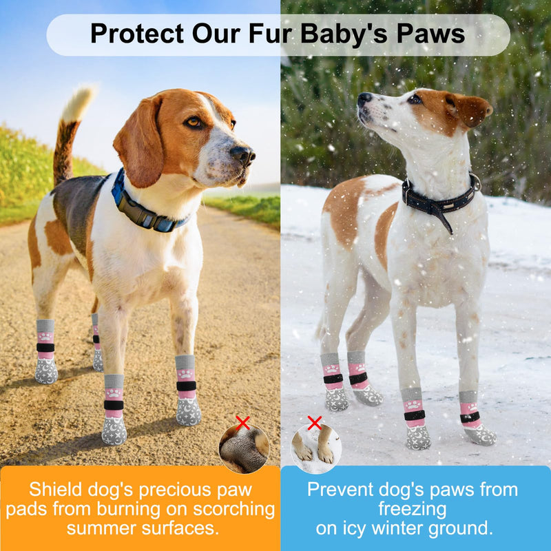 BEAUTYZOO Dog Socks to Prevent Licking Paws, Reflective Dog Socks for Hardwood Floors Anti Slip, Dog Shoes for Hot Pavement- Anti Twist Thick Grip-Small Medium Large Senior Dog Boots & Paw Protectors S(Pack of 4) Grey_Star & Moon - PawsPlanet Australia