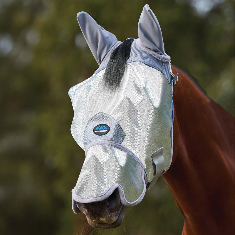 WeatherBeeta ComFiTec Hexi Shield Fly Mask with Ears & Nose, Silver, Medium M