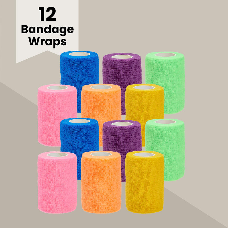 Juvale Self-Adherent Cohesive Bandage Wrap - Joint Support & Vet Wrap for Horses - Versatile First Aid & Pet Bandage - Athletic Compression & Stretch Tape - 3 in x 6 yd, Pack of 12, 6 Colors 3 Inch x 6 Yards - PawsPlanet Australia