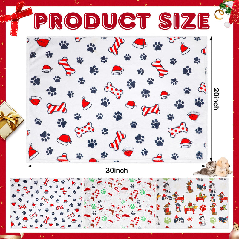 Abbylike 3 Pcs Christmas Dogs Blanket for Small Medium Puppy 30 x 20 Inch Flannel Soft Pet Blanket Cute Paw Print Dog Bed Gifts for Bed Couch Cushion - PawsPlanet Australia