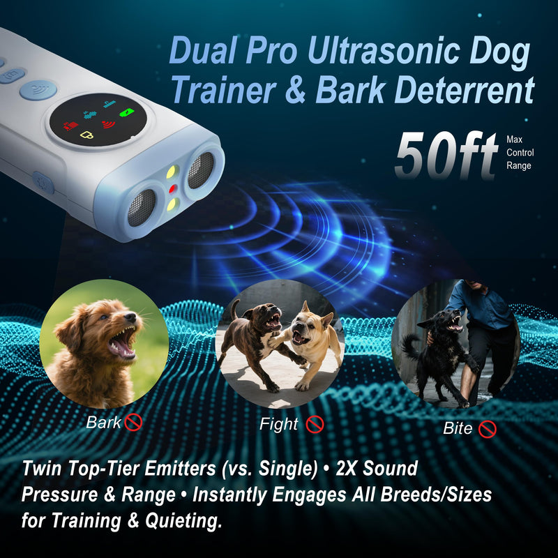 Dog Bark Deterrent Devices, 2X Ultrasonic Anti Barking Device for Dogs, Color Display & 50ft Range, Pet Gentle Anti Barking Device, Portable Safe & Effective Alternative to Bark Collars (Blue) Blue - PawsPlanet Australia