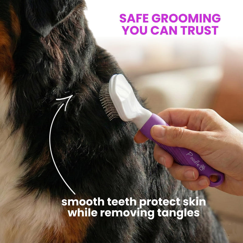 Poodle Pet Slicker Brush Large Size - For Dogs, Cats, Rabbits - Matted/Loose Fur, Knots - Suitable for Doodle/Goldendoodle Grooming and Shredding Short/Long Hair Purple