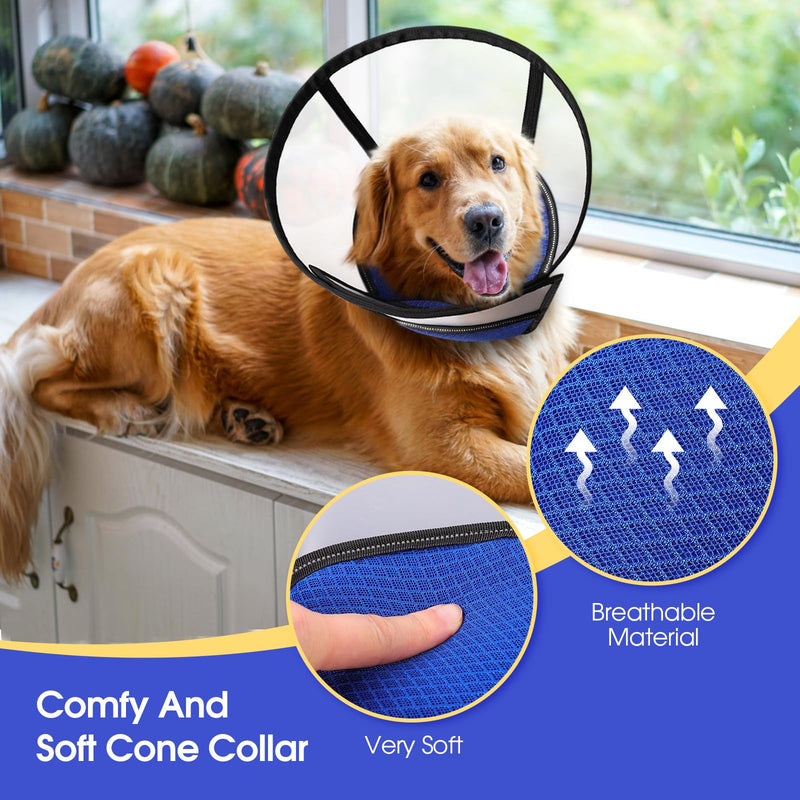 ASENKU Adjustable Dog Cone Collar, Comfortable Cone for Dogs After Surgery, Soft Dog Cone, Protective Pet Recovery Collar for Large Medium Small Dogs, Elizabethan Collar Dog Blue XL