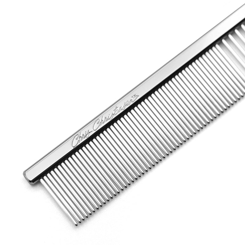 Chris Christensen 5in Face and Feet Fine/Coarse Butter Comb, Groom Like a Professional, Rounded Corners Prevent Friction and Breakage, Solid Brass Spin with Steel Teeth, Chrome Finish Metallic 006 - 5 Inch Fine/Extra Fine