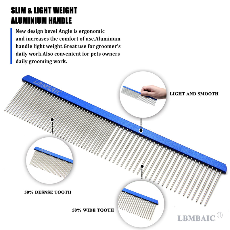Metal Dog Grooming Comb for Shedding Tangles,Knots,Mats.Dog Combs With Long Wide Tooth for Long Thick Curly Hair Metal Pet Comb for Poodles and Goldendoodles Dematting.7.5INCHES. Medium royalblue