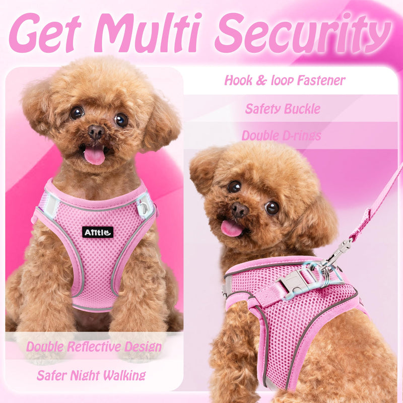 AIITLE Step in Dog Harness and Leash Set - No Pull Escape Proof Vest Harnesses with Soft Mesh and Reflective Bands, Adjustable Pet Outdoor Harnesses for Small and Medium Dogs Pink M M(Chest: 16 - 18") Pink-Blue - PawsPlanet Australia