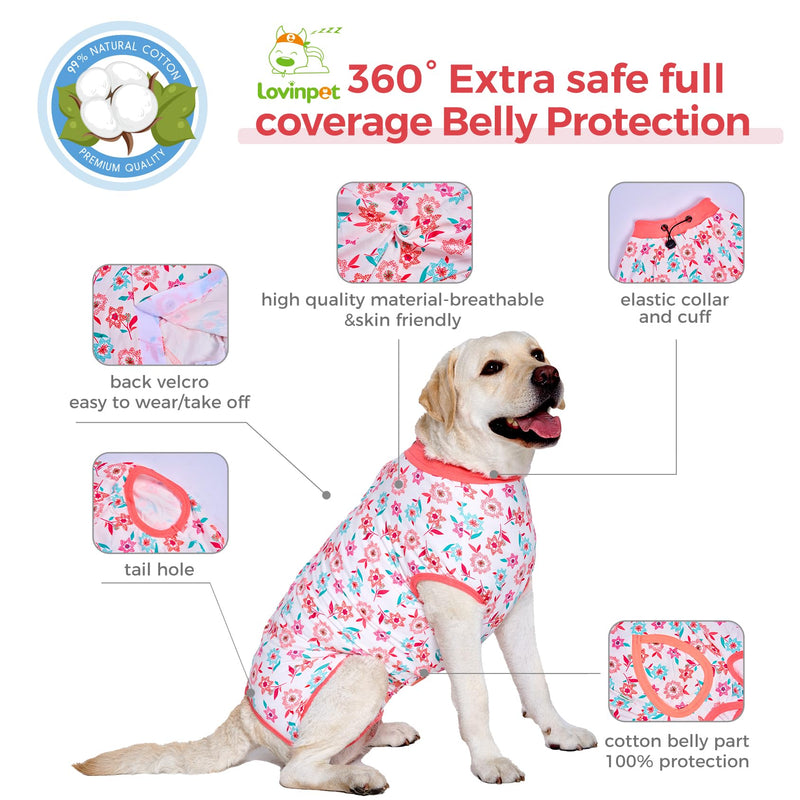 LovinPet Dog Surgery Recovery Suit - Onesie for Dogs After Surgery Female & Male Anti-Licking Protection Full Body Coverage for Anti-Shedding Medium Pink/red - PawsPlanet Australia