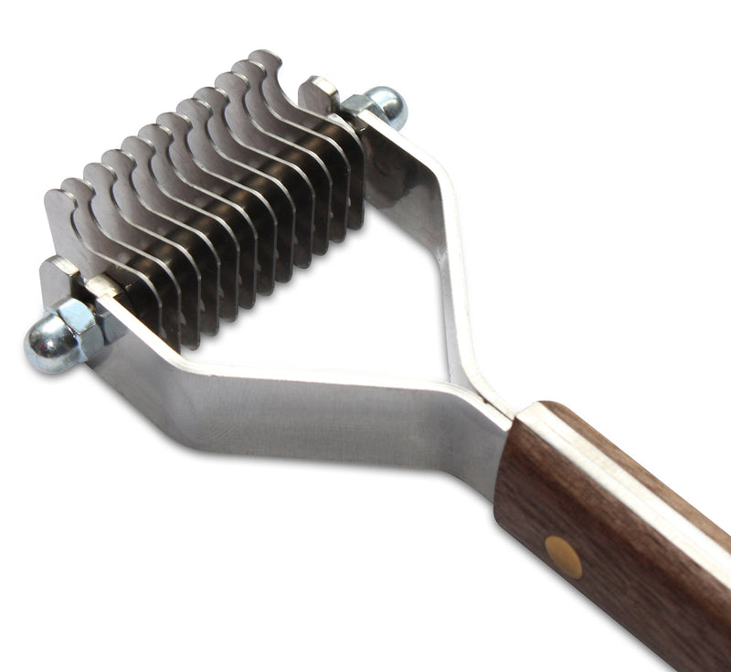 Mars Coat King Blunt Dematting Undercoat Grooming Rake Stripper Tool for Dogs and Cats, Stainless Steel with Wooden Handle, Made in Germany, 12-Blade - PawsPlanet Australia