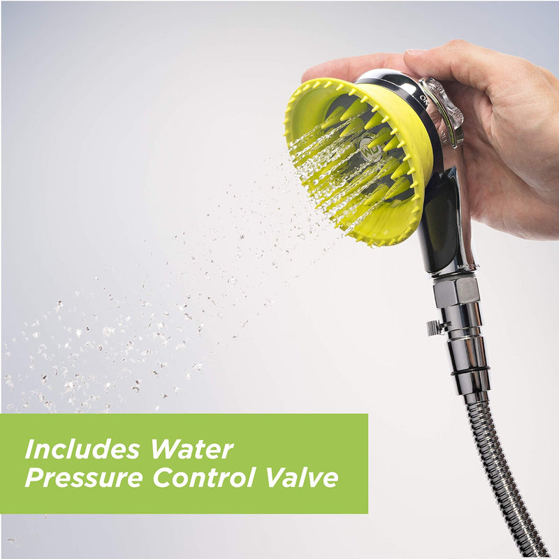 WD Handheld Shower Brush with On/Off Switch and Water Pressure Control | Shield Water While Brushing and Washing Simultaneously | Dog Washing Shower Attachment Deluxe - PawsPlanet Australia