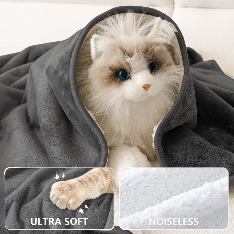 Smiry Waterproof Dog Bed Blanket, Leakproof Pet Throw Blanket for Bed Couch Sofa, Reversible Sherpa Fleece Furniture Protector Cover for Small Medium Large Dogs Cats (Dark Grey, 40x57 inches) Dark Grey - PawsPlanet Australia