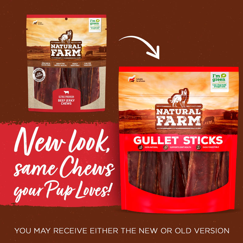 Natural Farm Gullet Sticks (6 Inch, 25 Pack), Grain-Free, Preservative-Free & Fully Digestible Beef Esophagus – Gentle Yet Effective Fun - Best for Light, Pups & Senior Chewers 6-inch 6 Inch (Pack of 25) - PawsPlanet Australia