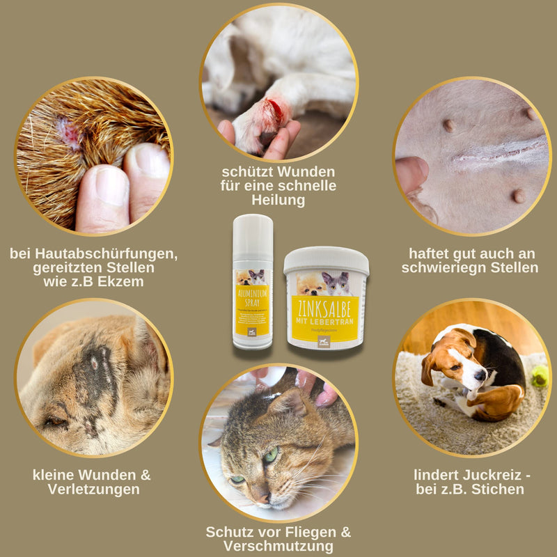 First Aid Set Dog & Cat - Silver Spray + Cod Liver Zinc Ointment I Wound Spray & Wound Protection for Animals I Zinc Ointment Against Itching Sore Skin & Small Injuries I Paw Protection & Skin Care 2 x 0.1 L 0.25 L