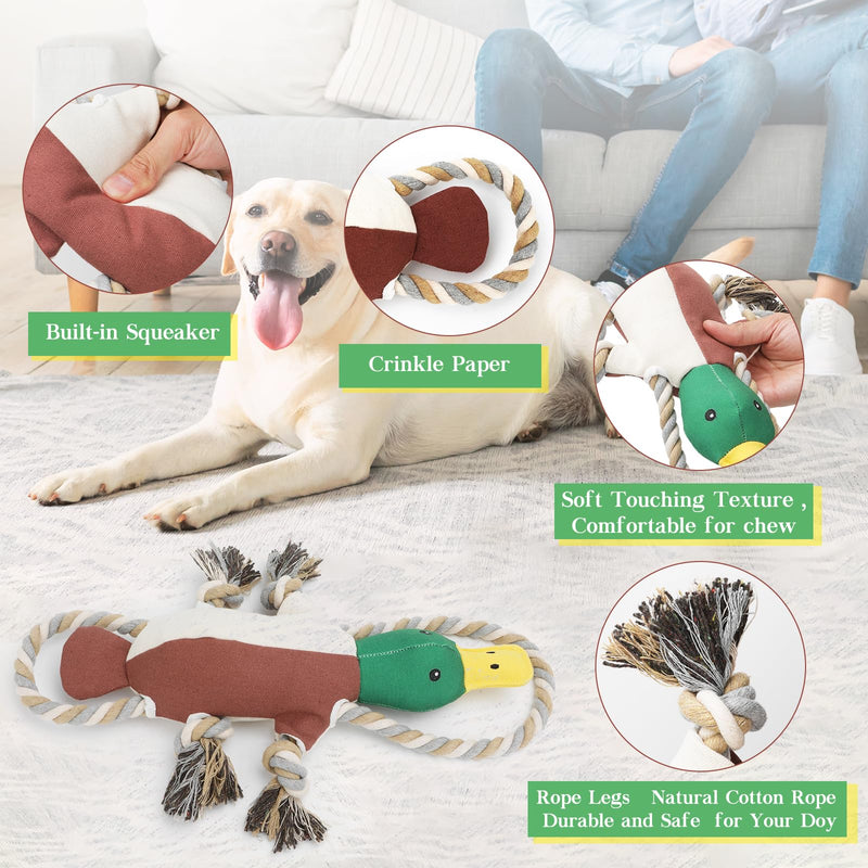 Lesmeet Upgraded Duck Dog Toys for Aggressive Chewers Puppy Toys with Crinkle Paper and Squeaker, Interactive Tug of War Dog Toy for Small, Medium, and Large Breeds Brown - PawsPlanet Australia