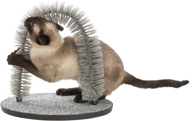 TRIXIE Cat Massager and Self Grooming Arch, Bristle Ring Brush, Carpet Base Scratcher, Cat Self Groomer, Gray, Small - PawsPlanet Australia