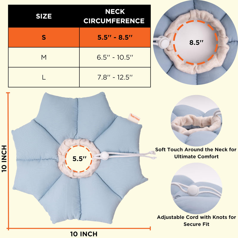 Puffy Crew Soft Cat Cone Collar, Adjustable Waterproof Recovery Collar, Lightweight Elizabethan e Collar for Cats of All Breeds (Blue, Small, Neck Circumference 5.5'' - 8.5'') Sky Blue