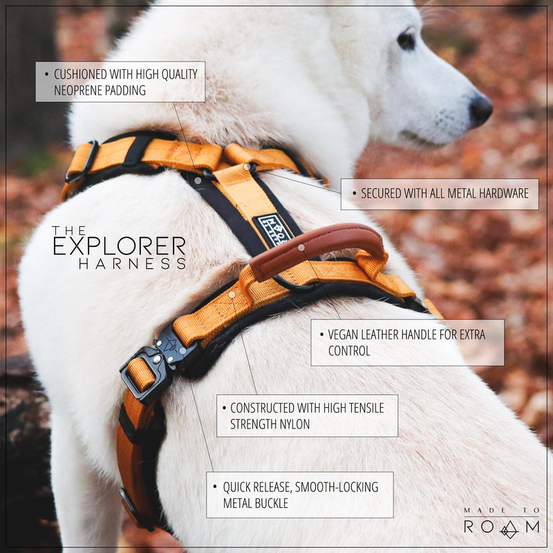 Premium Explorer Harness - Y-Shaped Dog Harness with Adjustable Durable Nylon, Soft Padding, Metal Buckles and Leather Handle for Small, Medium, Large Dogs (New York Afterlight, Size 4) New York Afterlight - PawsPlanet Australia