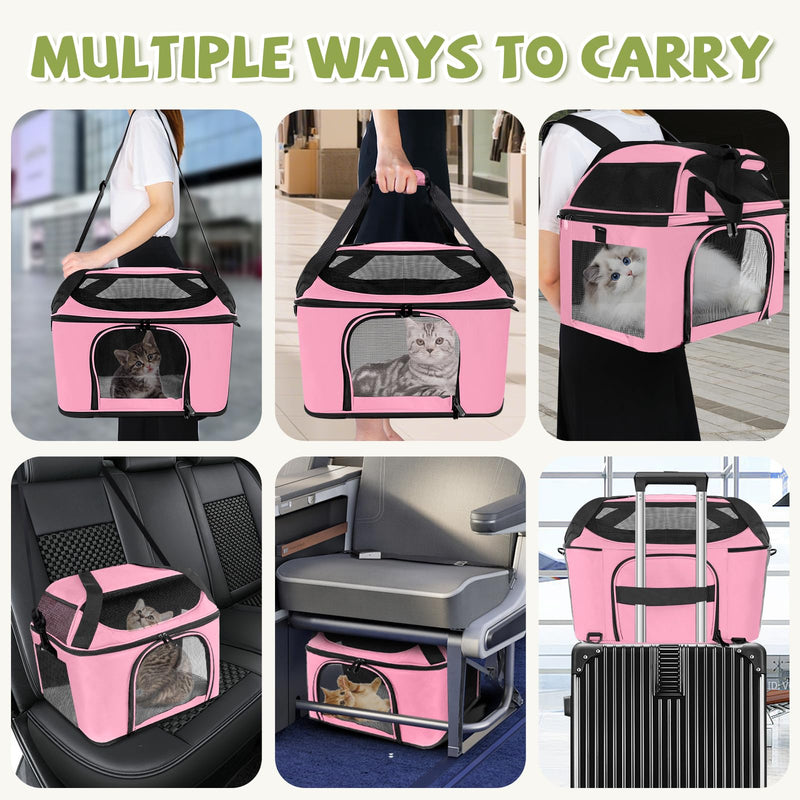 Premium Cat Carrier for Pets Up to 20 Lbs, Cat Travel Bag Soft-Sided Backpack Pet Carriers with Padded Shoulder Strap, Dog Carrier for Small Dogs Puppy Carry Airline Approved, Pink - PawsPlanet Australia