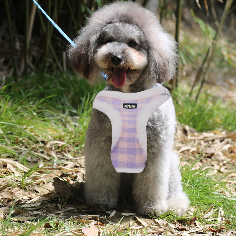 AIITLE Reflective Plush Dog Winter Harness and Leash Set - Breathable Plaid Dog Vest Warm Dog Harness - Fleece Lined Dog Vest for Cold Weather, Easy to Put on Small and Medium Dogs Purple S Purple Pink Plaid - PawsPlanet Australia