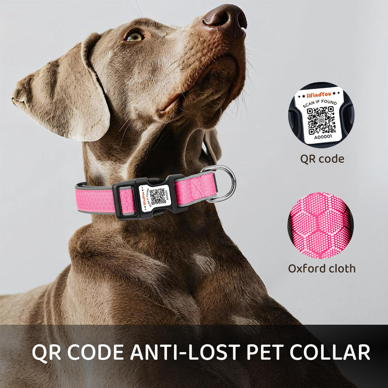Personalized Dog Collar with QR Code tag for pet ID, Reflective Safety Collar, Suitable for Small, Medium, and Large Dogs (Pink, Large) Pink - PawsPlanet Australia