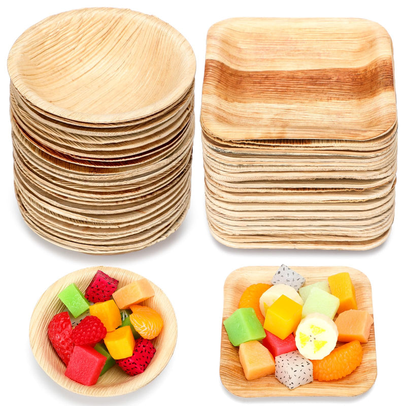 50 Pcs Palm Leaf Disposable Plates Bowls Set for Bunny 4", Sturdy Bamboo Party Bowls Decorative Compostable Tableware for Birthday Outdoor BBQ Picnic Wedding - PawsPlanet Australia