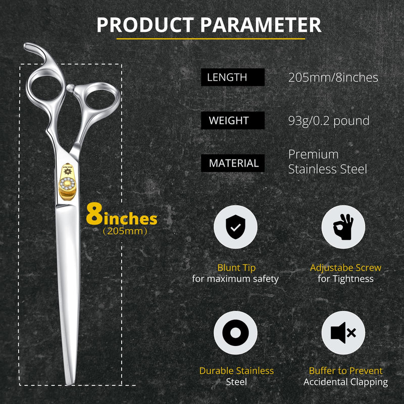 Dream Reach 8 Inch Ergonomic Dog Scissors, 440C Stainless Steel, Professional Pet Grooming Scissors with Adjustable Screw Fur Scissors - PawsPlanet Australia
