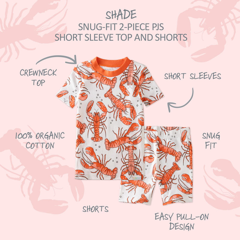 Shade Snug-fit 2-Piece Toddler Pajamas 100% Organic Cotton Short Sleeve Top and Shorts for Boys & Girls 4T Claw-some