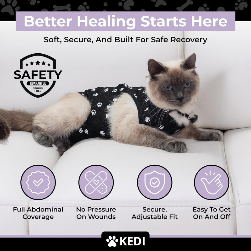 Cat Surgery Recovery Suit Female Cat Onesie for Cats After Surgery Spay Surgical Abdominal Wound Skin Diseases E-Collar Alternative Wear (Black, Medium) Black