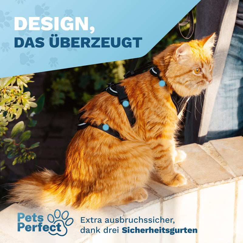 Cat Harness - Escape Proof Design with Integrated Lead (S, Black, Striped) S