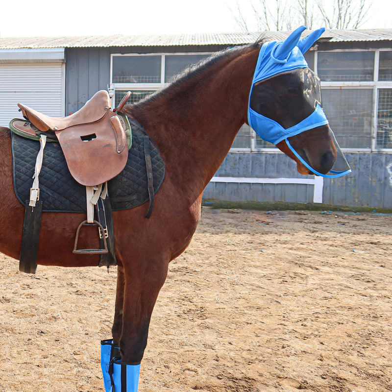 Fly Masks for Horses with Ears and Nose Cover Large Eye Space, Adjustable Horse Fly Mask for Daily UV Protection Breathable Comfort Fit Riding & Competition(Blue, L) Sky Blue