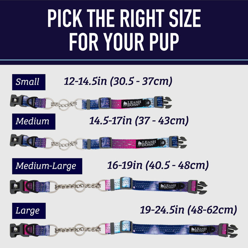Leash Boss Martingale Collar for Dogs - Steel Chain | Reflective Nylon Dog Collar for Large Dogs, Medium and Small Dogs | No Pull Pet Training Collar Small Medium (14.5-17" Neck x 1" Wide) Orange - Blanket - PawsPlanet Australia