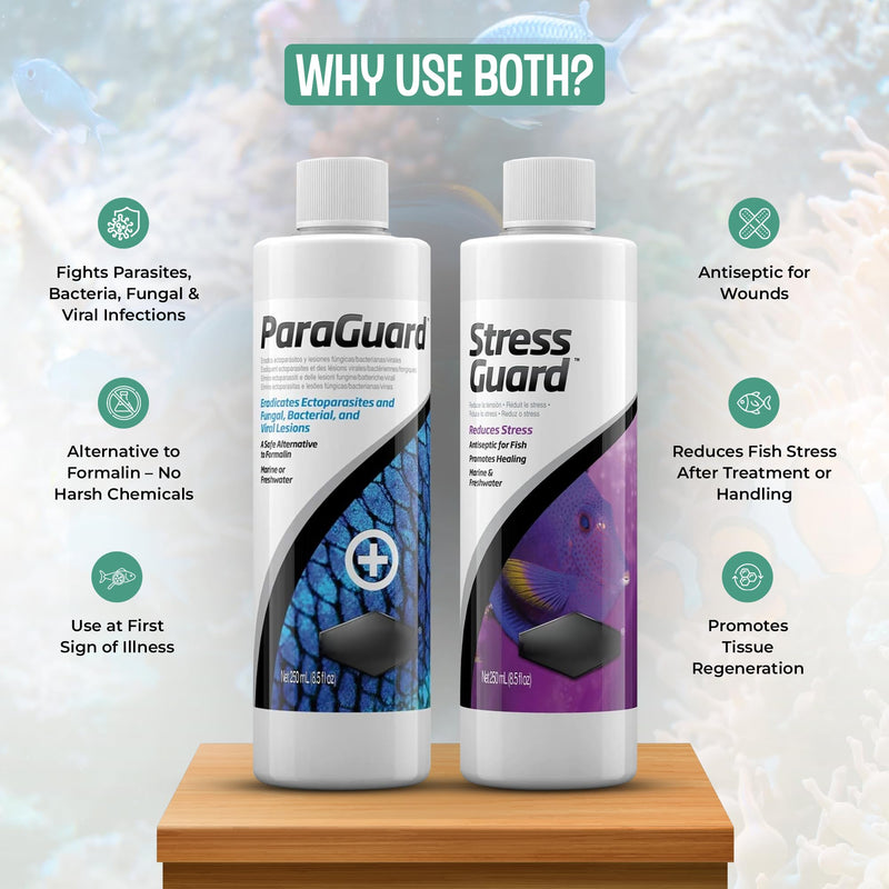 ParaGuard 250ml and StressGuard 250ml for Fresh and Saltwater Including Trinity Treats Microfiber Cleaning Cloth(Paraguard Aquarium Water Treatment, Stressguard Slime Coat Protection) - PawsPlanet Australia