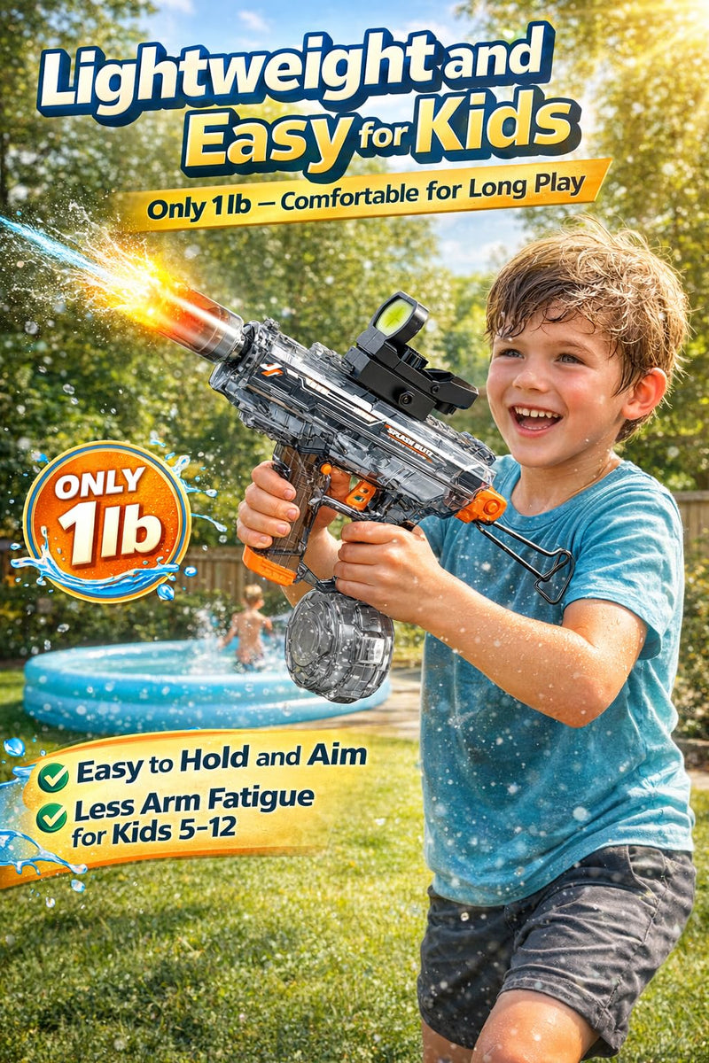 Electric Water Gun for Kids 5–12 Automatic Battery Powered Water Blaster Rechargeable Water Guns with LED Muzzle 8-16 ft Range, Outdoor Summer Pool Beach Toys Birthday Gift for Boys Girls Black02