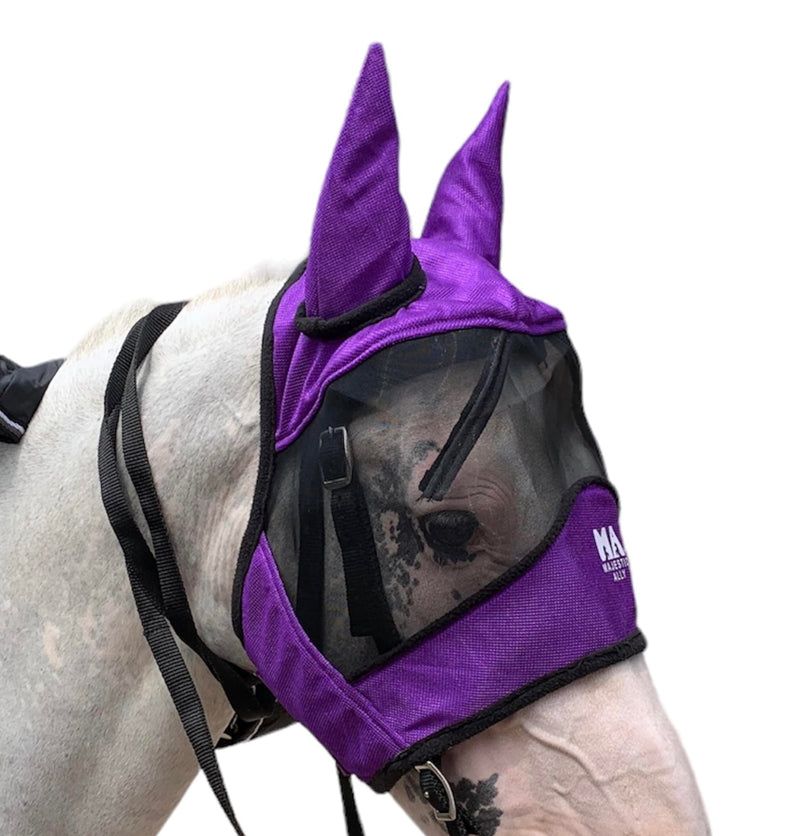 Majestic Ally Horse Fly Mask with Ears, Comfort Durable Fine Mesh, Soft Fleece Touch on Skin, Protect Eyes and Ears (Purple) - PawsPlanet Australia
