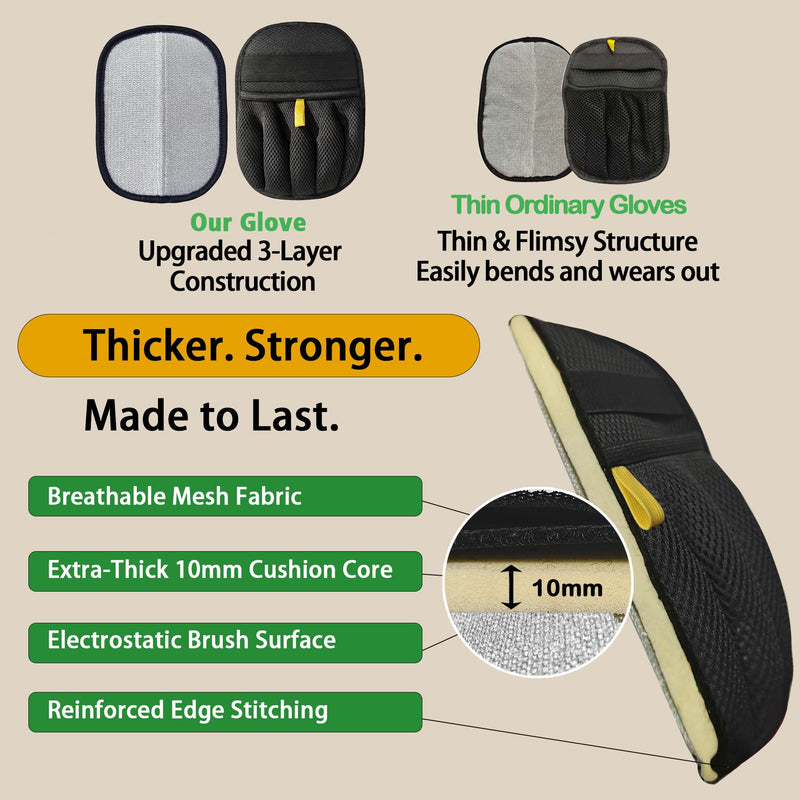 2PCS Pet Hair Removal Glove for Dogs & Cats- Upgraded 10mm Thickened Electrostatic Magic Brush- Pet Hair Remover Glove for Couch, Furniture, Clothes, Car & Carpet, Reusable Pet Hair Removal Tool 2 Pack-Black