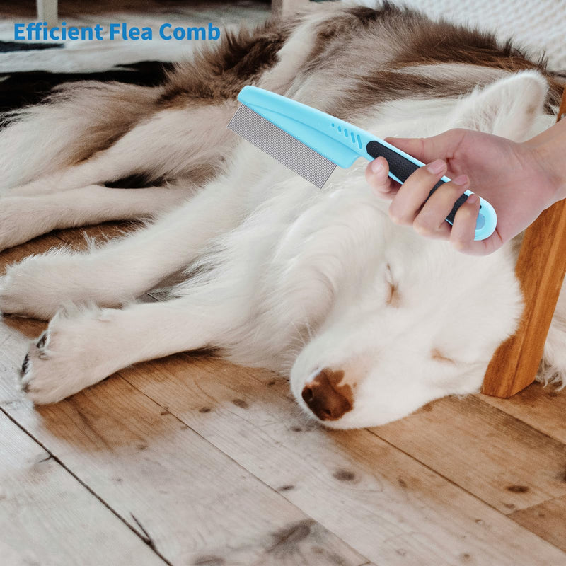 Ergonomic Slicker Brush for Long-Haired Dogs, Wooden Handle Dog Brush,Goldendoodles, Labradoodles, Poodles Long Pins for Grooming Loose Hair，Effectively Removes Tangles, Knots and Loose Fur Blue