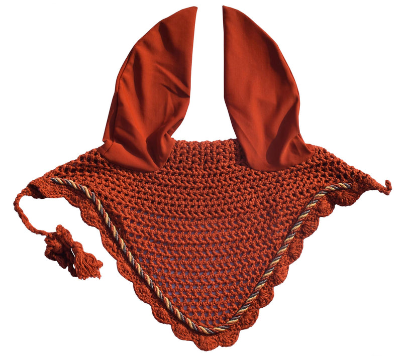 Elegant Horse Ear Bonnet, Fly Veil & Fly Mask – Superior Fly Protection with Style and Comfort for Every Ride (Rust, Horse/Full)
