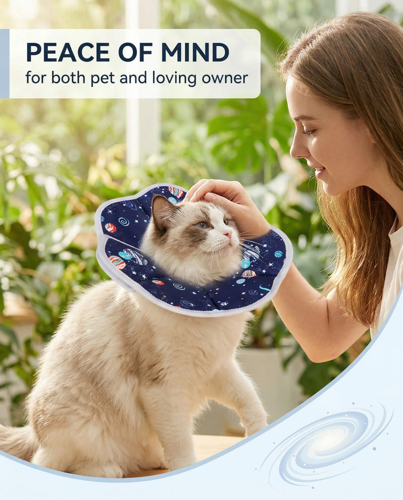 Soft Planet-Style Neck Brace for Cats & Small Dogs, Adjustable Recovery Cone After Surgery, Comfortable Protective Brace Against Injuries and Skin Problems for Puppies, Kittens and Cats (S)