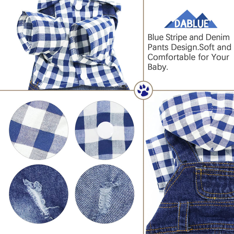 Pet Clothes Denim Dog Jeans Striped or Grid Jumpsuit Overall Hoodie Coat for Small Medium Puppy Cat XX-Large Blue Plaid