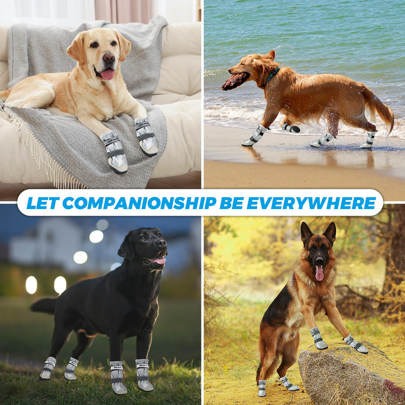Dog Shoes Large Size Dogs, 4PCS Waterproof Dog Booties-Dog Boots & Paw Protectors, Medium Shoes for Dogs with Reflective Strip, Anti-Slip Sole for Rain, Snow and Summer Hiking. (6) 6 - PawsPlanet Australia