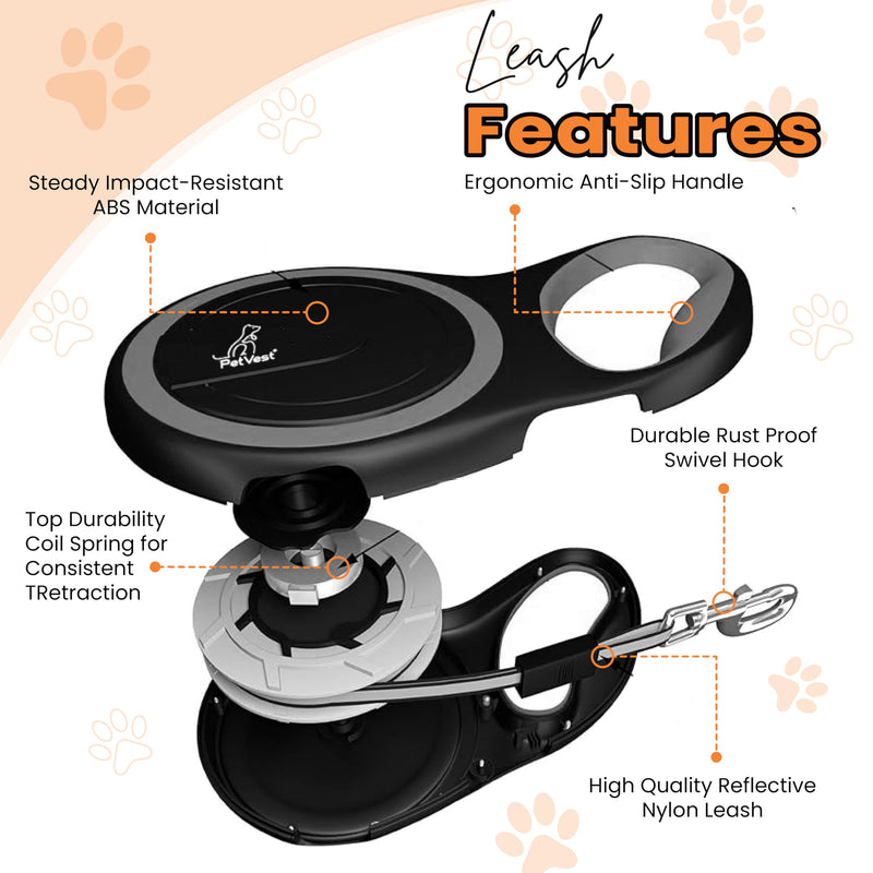 Retractable Dog Leash – Extendable up to 26 FT, Heavy Duty Nylon Tape, No-Tangle, One-Handed Brake & Lock, for Small to X-Large Dogs up to 110 lbs (Black) - PawsPlanet Australia