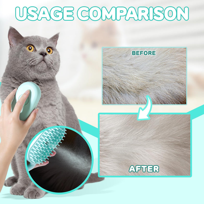 Cat Steam Brush, Pet Steam Brush, Spray Comb for Cats Massage Shedding,Water Brush for Dogs/Cats Steaming Cat Grooming Brush for Removing Tangled and Loose Hair Steam Brush for Cats (Green) Green - PawsPlanet Australia